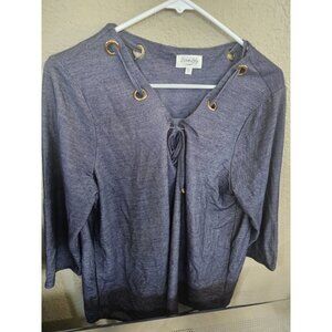 Siren Lily Blue Denim Color Flowy Blouse 3/4 Sleeve Shirt Women's 2XL